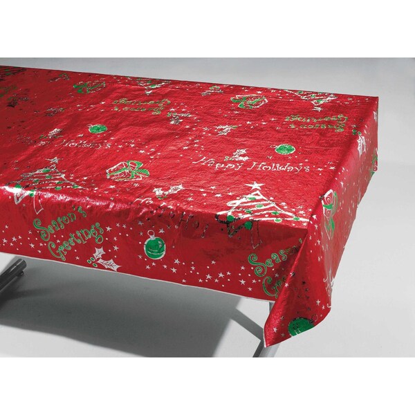 Creative Converting 54" x 108" Metallic Printed Christmas Plastic Tablecloth PK6, 6PK - 39132