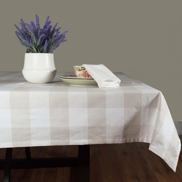 Dunroven House 60 x 84 in Farmhouse Check Square Tablecloth Wheat  Cream - RK820NAT