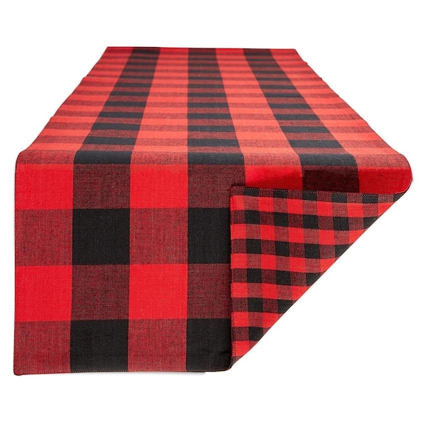 Fastfood 14 x 108 in. Red & Black Reversible Gingham & Buffalo Check Table Runner - FA2956279