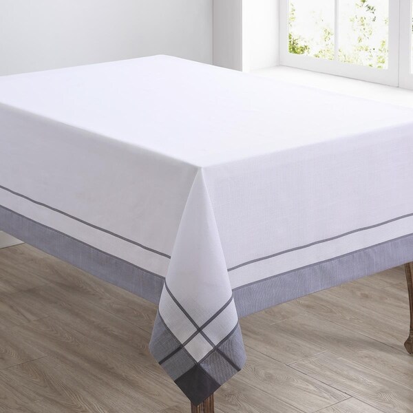 Saro Saro 351.GY7290B 72 x 90 in. Banded Border Oblong Tablecloth; Gray - 351.GY7290B