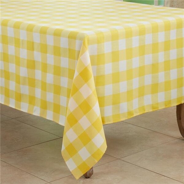 Saro Saro 5026.Y70S 70 in. Cotton Blend Buffalo Square Plaid Tablecloth; Yellow - 5026.Y70S