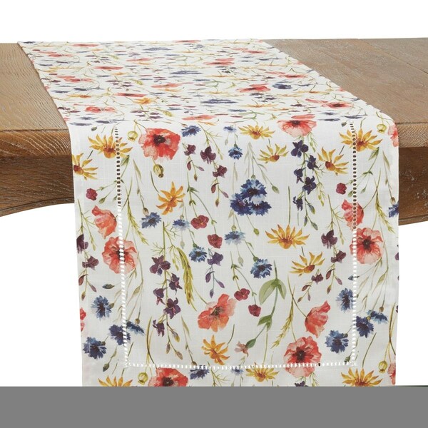 Saro 16 x 72 in. Floral Hemstitch Oblong Table Runner, Multi Color - 1629.M1672B