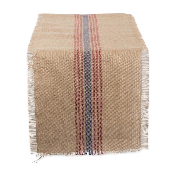 Design Imports 14 x 108 in. Middle Stripe Burlap Table Runner - French Blue & Barn Red - CAMZ10552