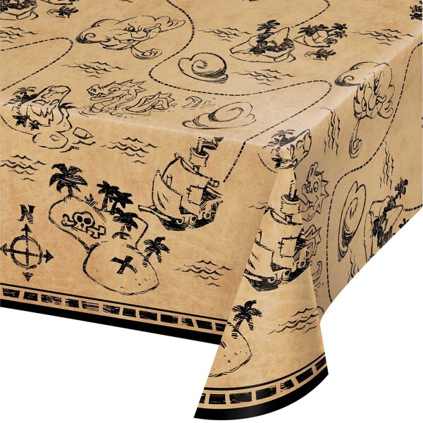 Creative Converting Treasure Island Pirate Plastic Tablecloth, 102"x54", 6PK - 340211