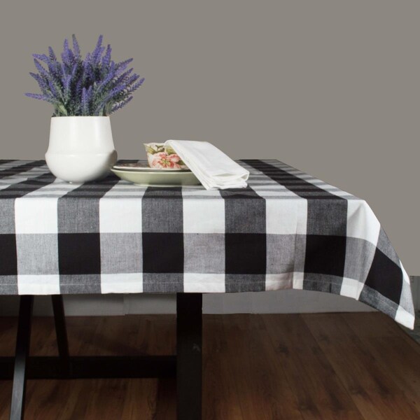 Dunroven House 60 x 84 in Farmhouse Square Tablecloth Black  White - RK820BLK