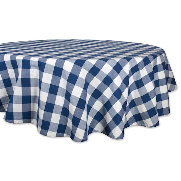 Fastfood 70 in. Round Navy Buffalo Check Tablecloth - FA2567445
