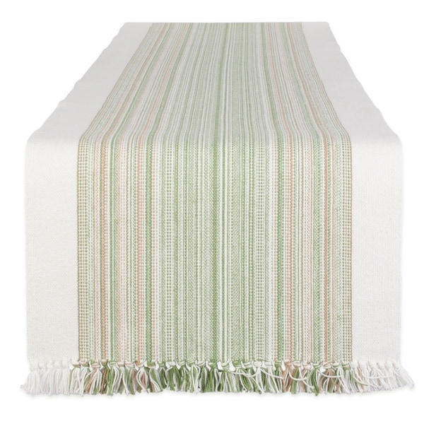 Fastfood 14 x 72 in. Thyme Striped Fringed Table Runner - FA2567897