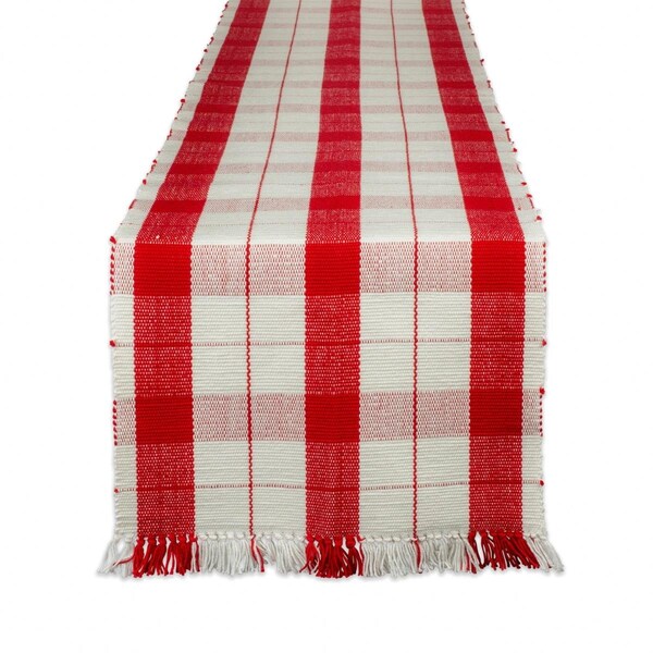 Fastfood 13 x 72 in. Red Tinsel Plaid Fringed Table Runner - FA2567296