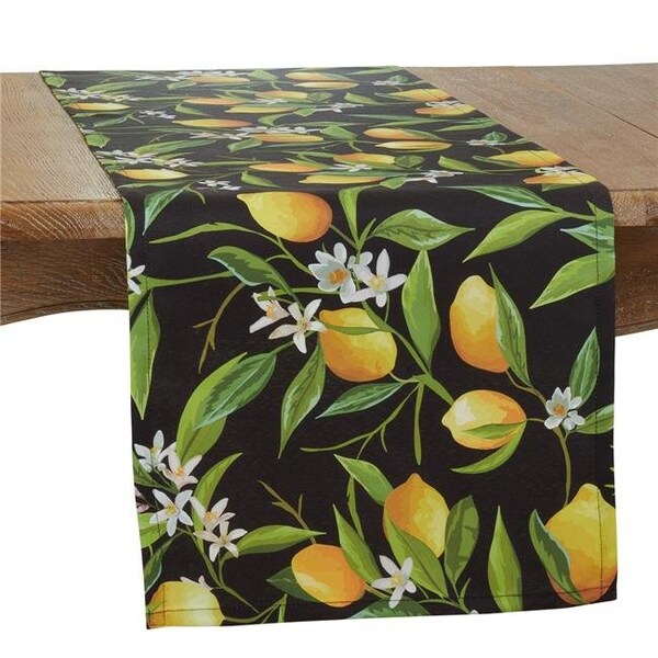 Saro Saro 9821.BK1672B 16 x 72 in. Lemon Design Outdoor Oblong Table Runner; Black - 9821.BK1672B