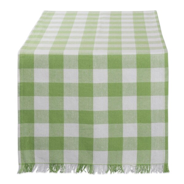 Fastfood 14 x 108 in. Green Heavyweight Check Fringe Table Runner - FA1535216