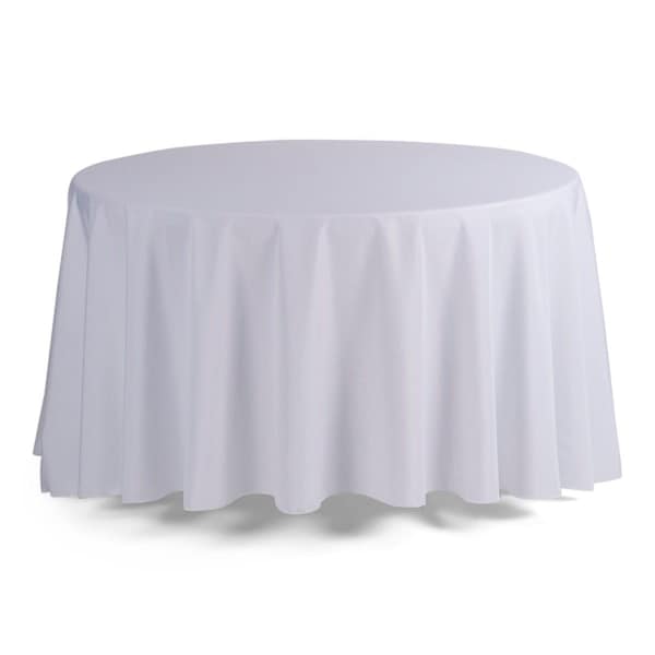 Atlas Commercial Products 108" Round Polyester Tablecloth, White - PY-108R-01