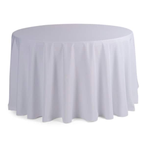 Atlas Commercial Products 108" Round Polyester Tablecloth, White - PY-108R-01