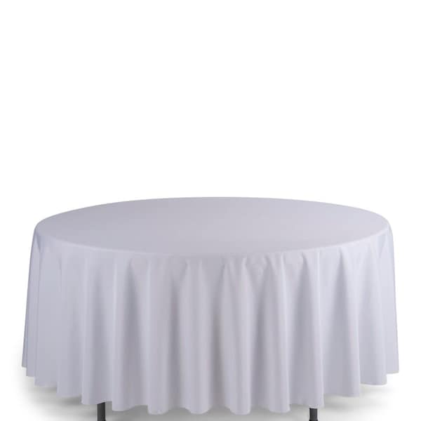 Atlas Commercial Products 108" Round Polyester Tablecloth, White - PY-108R-01
