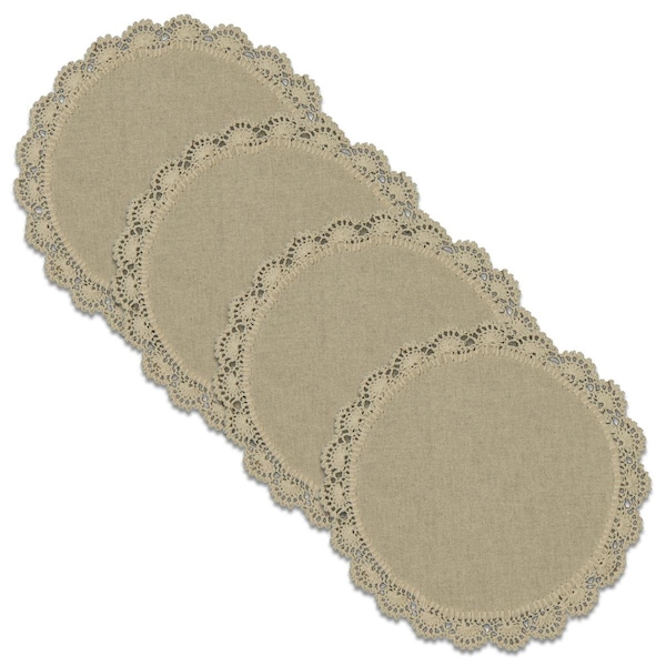 Heritage Lace 8 in. Crochet Envy Petal Edge Round Doily - Natural - Set of 4 - CEPE-0800NA-S