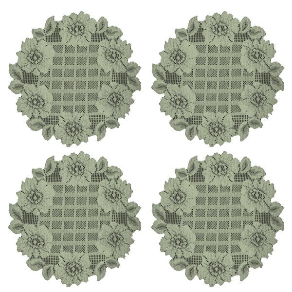 Heritage Lace 9 in. Floral Trellis Round Doilies, Fern - Set of 4 - FT-0900F-S
