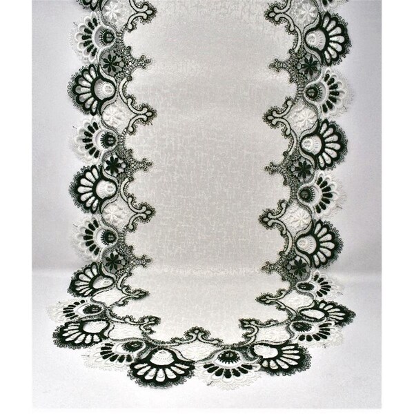 Sinobrite H8139-G-16x45 16 x 45 in. Green European Lace with White Antique Fabric Table Runner - H8139/G-16X45