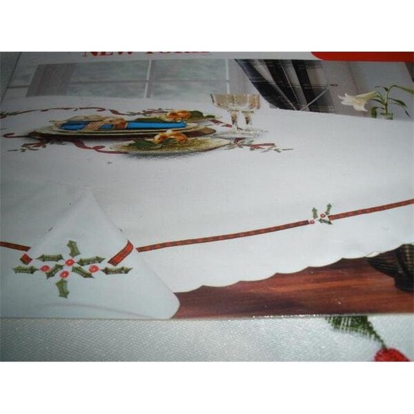 Tapestry Trading Tapestry Trading ZC09008-60102 60 x 102 in. Embroidered Christmas Ribbon Cutwork Table Cloth - ZC09008/60102