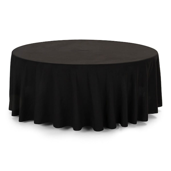 Atlas Commercial Products 120" Round Polyester Tablecloth, Black - PY-120R-03