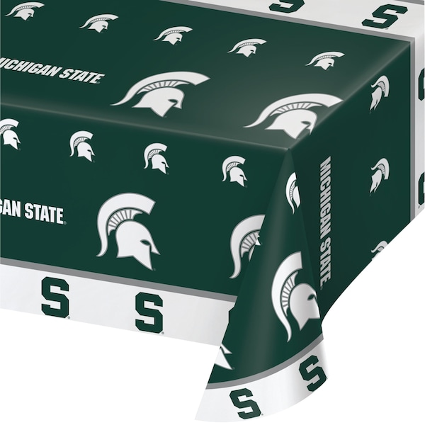 Ncaa 54" x 108" Michigan State University Plastic Tablecloth PK12, 12PK - 724716
