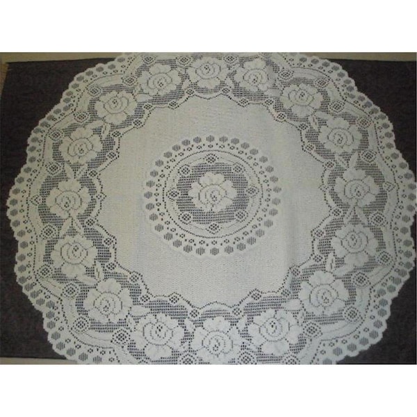 Fastfood 36 in. European Lace Table Topper, White - FA2570096
