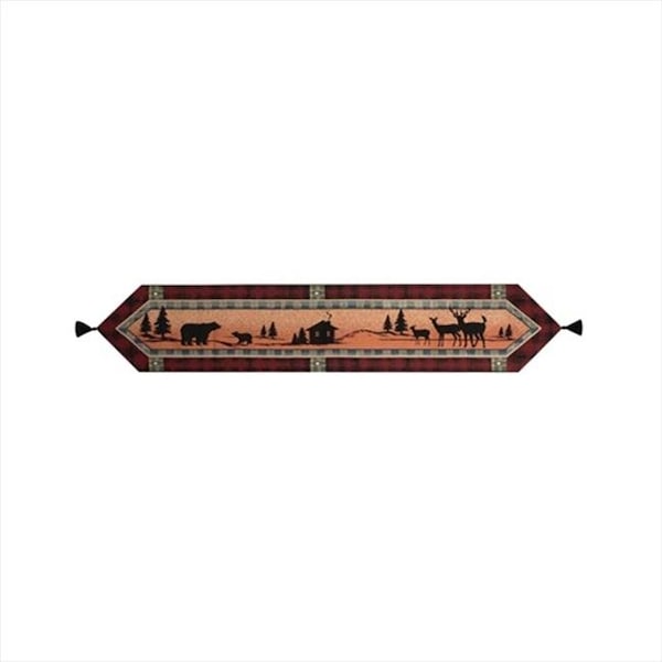 Manual Woodworkers & Weavers Manual Woodworkers and Weavers UBRL72 Bear Lodge Table Runner With Tassels Black Pearl Stitching 13 X 72 in. - UBRL72