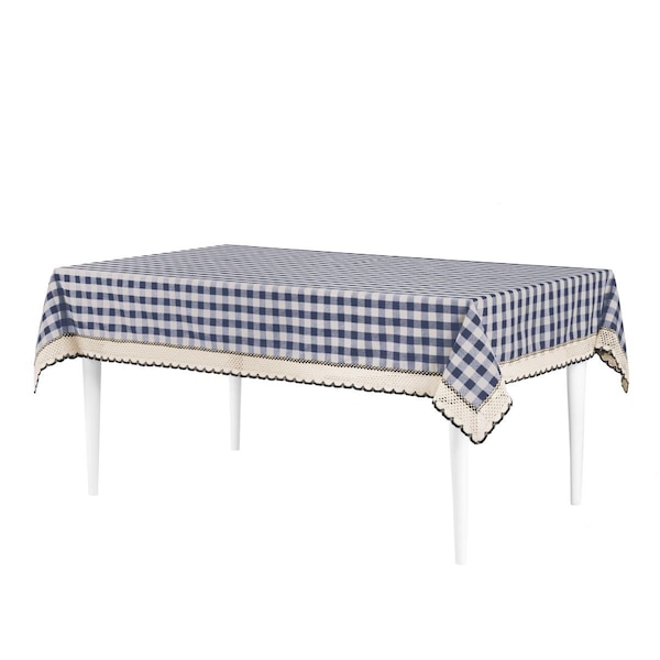 Desorden 60 x 120 in. Buffalo Check Tablecloth with Macram Trim Navy - DE2737262