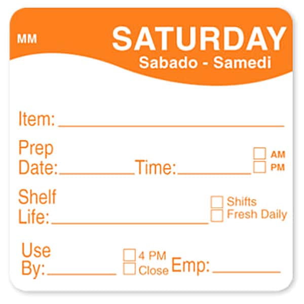 Daymark Food Safety Label, Yellow/White, 2 in H - IT120156-2-TUE