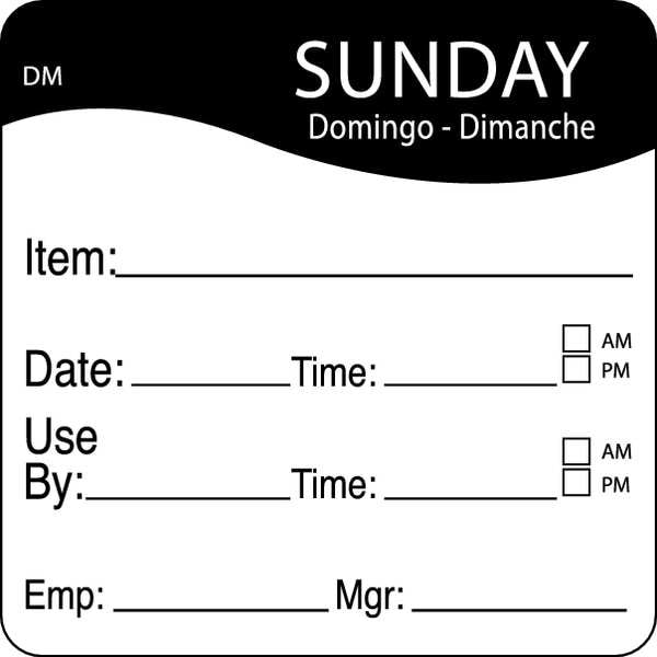 Daymark Day Label, Sunday, 2-4/9 In. W, PK250 - 1100537
