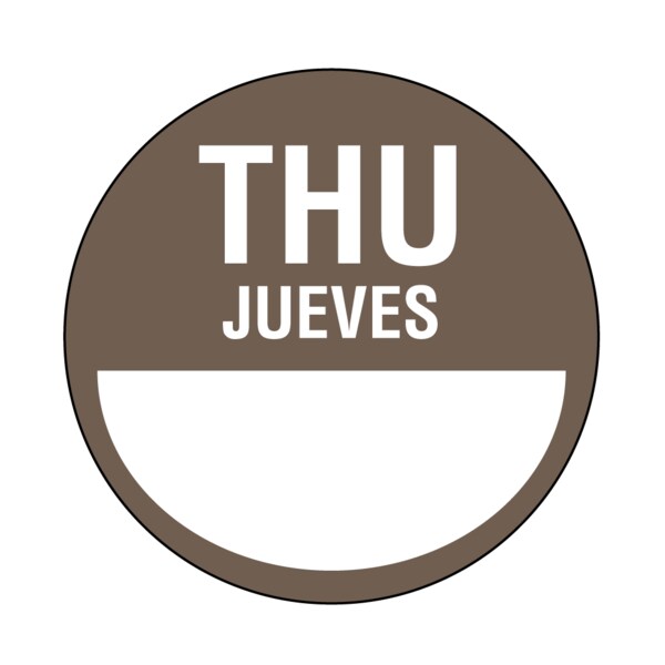 Nevs DaySpots - Thursday/Jueves 3" circle White w/Brown - DDOT-THS3