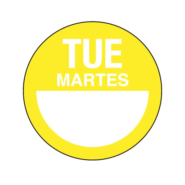 Nevs DaySpots - Tuesday/Martes 1" circle White w/Yellow - DDOT-TS1