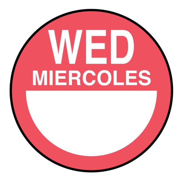 Nevs DaySpots - Wednesday/Mercoles 1" circle White w/Red - DDOT-WS1
