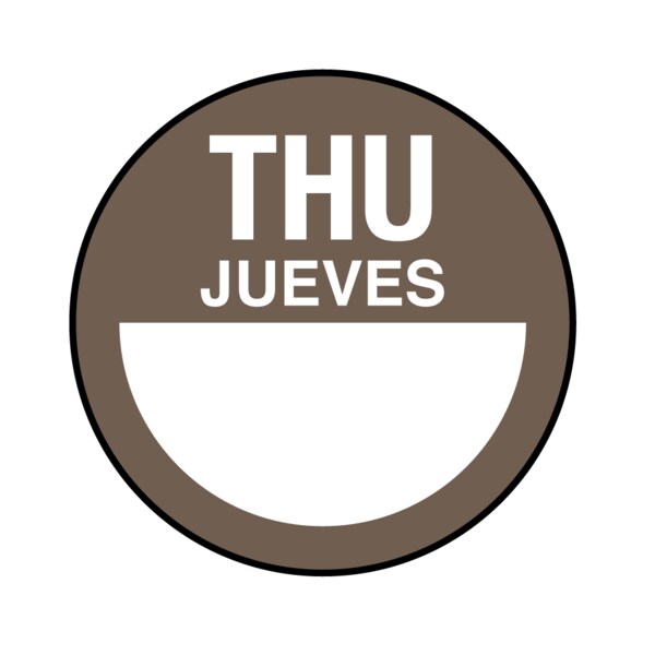 Nevs DaySpots - Thursday/Jueves 1" circle White w/Brown - DDOT-THS1