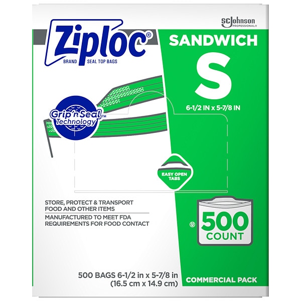 Ziploc Slide Seal Reclosable Bag 6-1/2" x 5-7/8", 1 mil, Clear, Pk500 - 682255