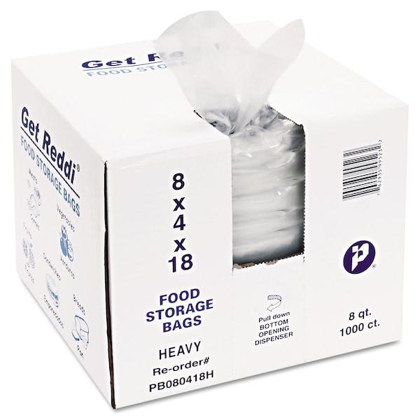 Inteplast Group Food Bags, 2 gal, 8" x 4" x 18", Clear, PK1000 - PB080418H