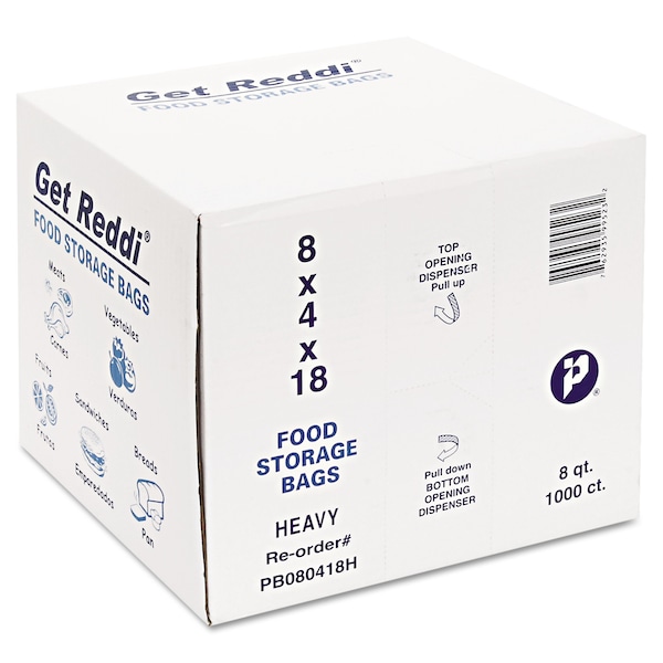 Inteplast Group Food Bags, 2 gal, 8" x 4" x 18", Clear, PK1000 - PB080418H