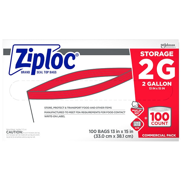 Ziploc Double Zipper Seal Reclosable Bag 15" x 13", 1.75 mil, Clear, Pk100 - 682253