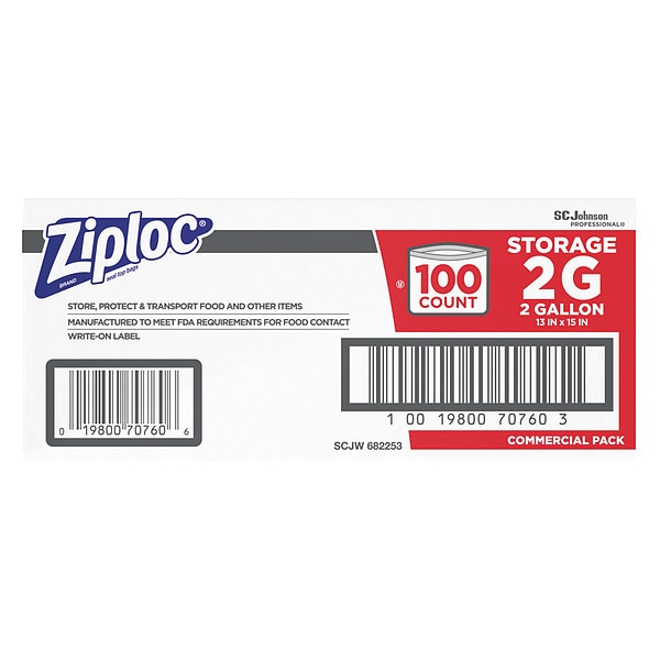 Ziploc Double Zipper Seal Reclosable Bag 15" x 13", 1.75 mil, Clear, Pk100 - 682253