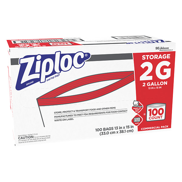 Ziploc Double Zipper Seal Reclosable Bag 15" x 13", 1.75 mil, Clear, Pk100 - 682253