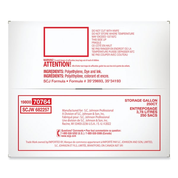 Ziploc Double Zipper Storage Bags, 1 gal, 1.75 mil, 10.56x10.75, Clear, PK250 - 682257