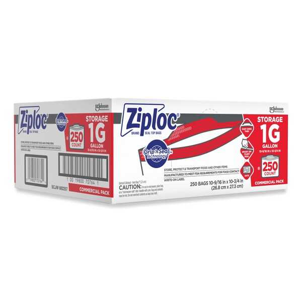 Ziploc Double Zipper Storage Bags, 1 gal, 1.75 mil, 10.56x10.75, Clear, PK250 - 682257
