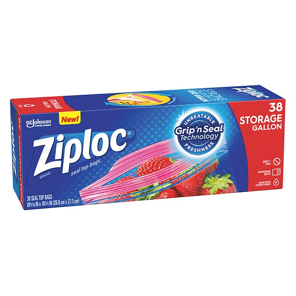 Ziploc Slide Seal Reclosable Bag 10-9/16" x 10-3/4", 1.75 mil, Clear, Pk38 - 314470
