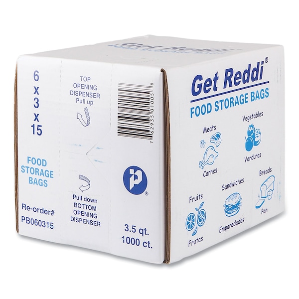 Inteplast Group Food Bags, 3.5 qt, 0.68 mil, 6" x 15", Clear, PK1000 - PB060315