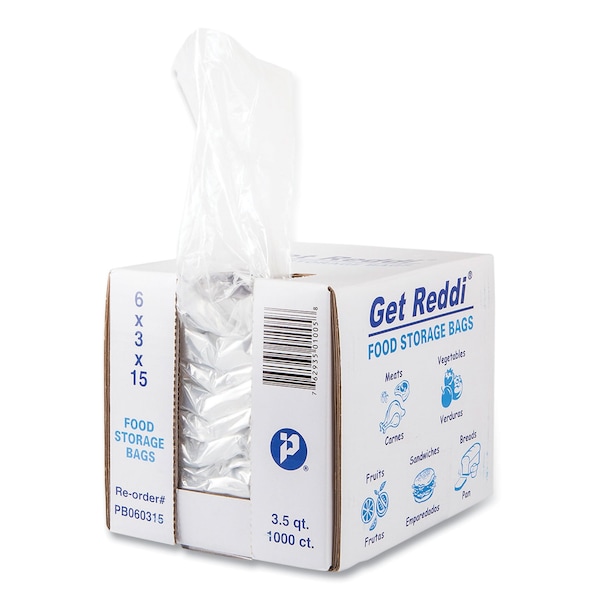 Inteplast Group Food Bags, 3.5 qt, 0.68 mil, 6" x 15", Clear, PK1000 - PB060315