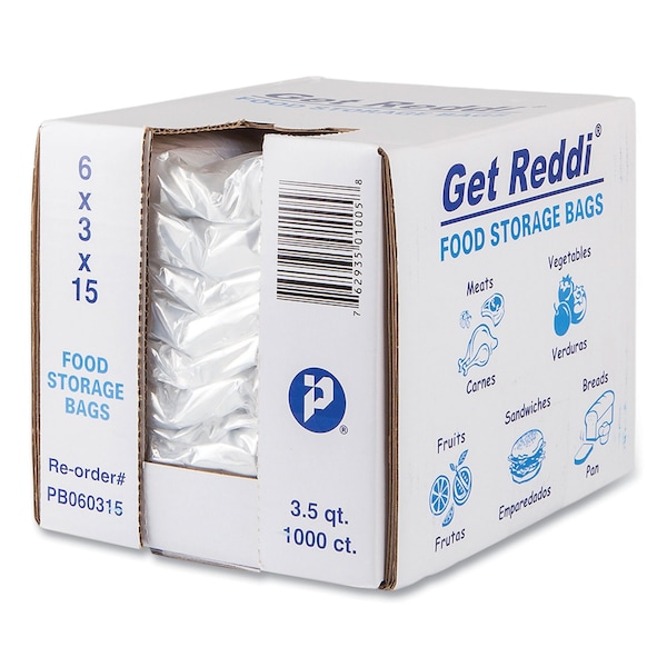Inteplast Group Food Bags, 3.5 qt, 0.68 mil, 6" x 15", Clear, PK1000 - PB060315