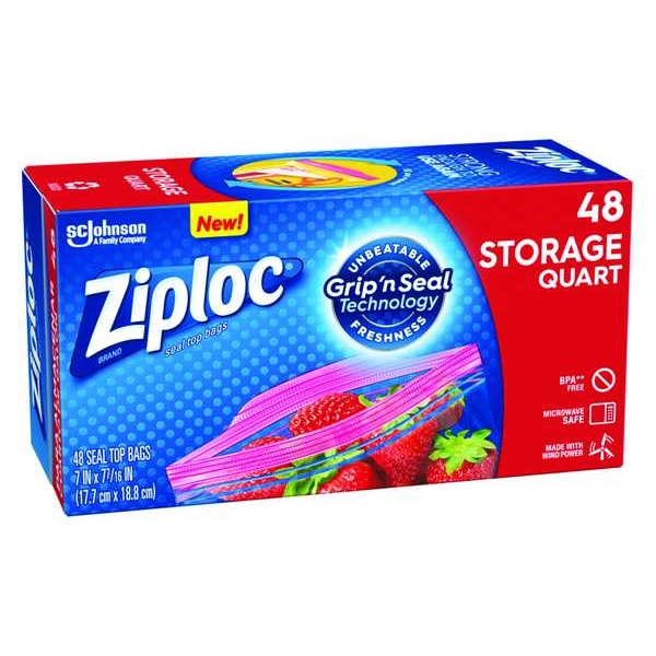 Ziploc Double Zipper Reclosable Bag 7-7/16" x 7", 1.75 mil, Clear, Pk48 - 314469