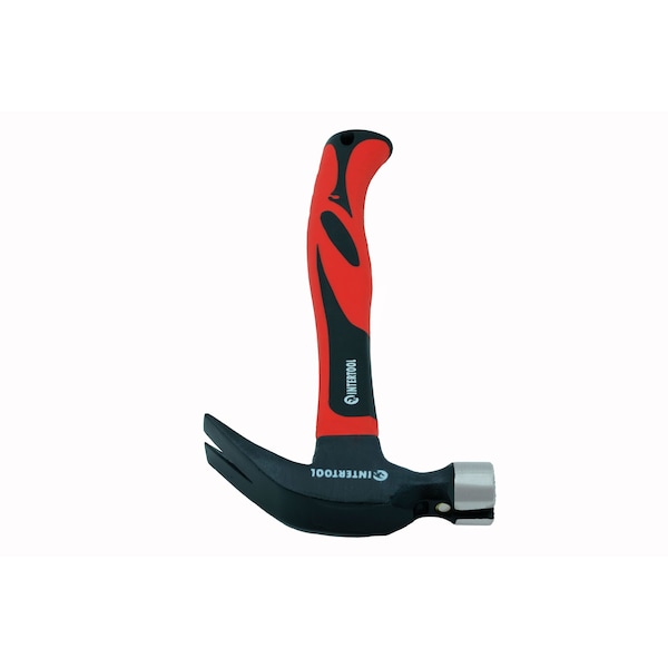 Intertool Curved Claw Hammer, Nail Starter and Milled Face, 1 lb., 12 in. Fiberglass Handle - HT08-0224