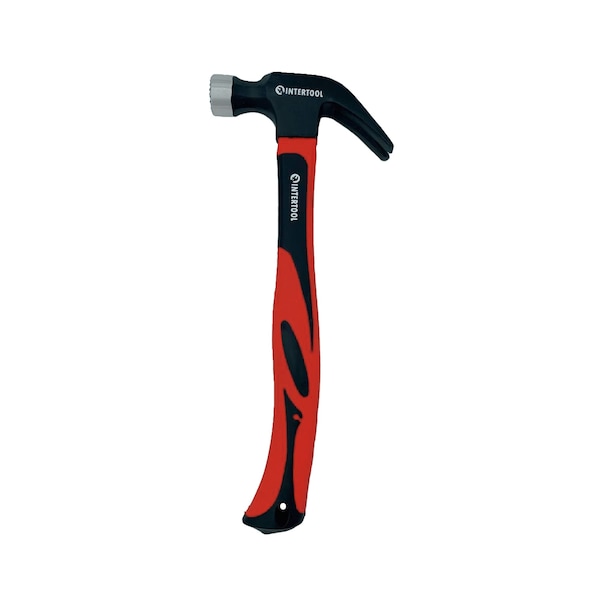 Intertool Curved Claw Hammer, Nail Starter and Milled Face, 1 lb., 12 in. Fiberglass Handle - HT08-0224