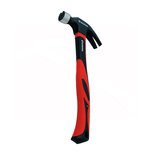 Intertool Curved Claw Hammer, Nail Starter and Milled Face, 1 lb., 12 in. Fiberglass Handle - HT08-0224