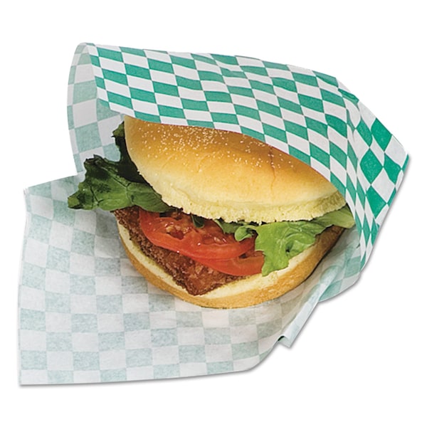 Bagcraft Grease-Resistant Paper Wraps and Liners, 12 x 12, Green Check, 5000PK - P057950