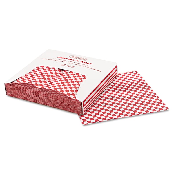 Bagcraft Grease-Resistant Paper Wrap/Liners, 12 x 12, Red Check, PK5000 - P057700